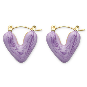 Roestvrij stalen (RVS) Stainless steel oorbellen creolen hart Gold-purple