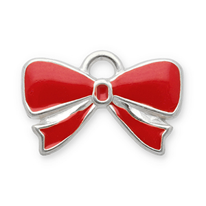 Roestvrij stalen (RVS) Stainless steel bedels strik Silver-red