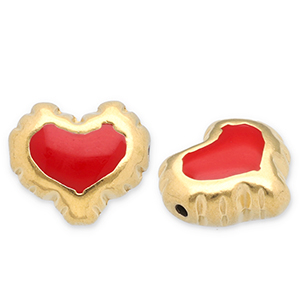 Roestvrij stalen (RVS) Stainless steel kralen hart Gold-red