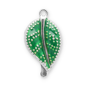 Roestvrij stalen (RVS) Stainless steel bedels blad Silver-green