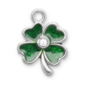 Roestvrij stalen (RVS) Stainless steel bedels klaver Silver-dark green