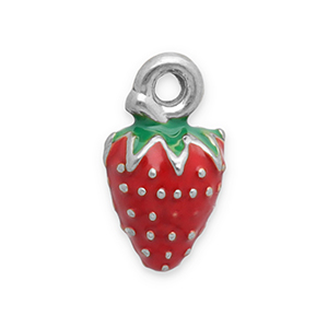 Roestvrij stalen (RVS) Stainless steel bedels aardbei Silver-red-green