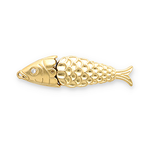 Roestvrij stalen (RVS) Stainless steel bedels vis Gold-transparent