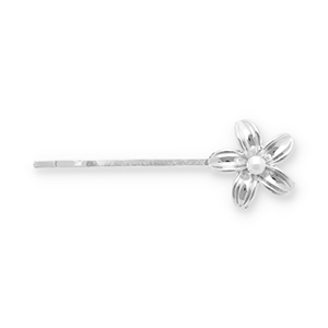 Haaraccessoires schuifspeld bloem met imitatieparel Silver-white
