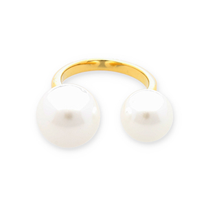 Roestvrij stalen (RVS) Stainless steel ringen parels Gold-white