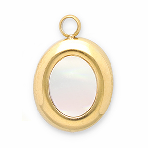Roestvrij stalen (RVS) Stainless steel bedels schelp ovaal Gold-white