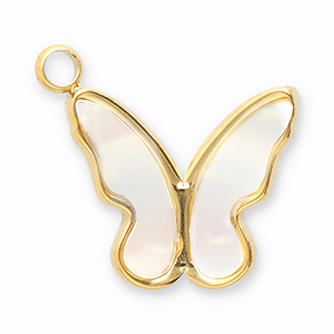 Roestvrij stalen (RVS) Stainless steel bedels schelp vlinder Gold-white