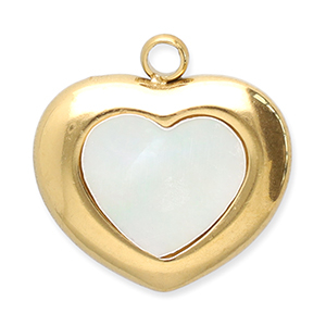 Roestvrij stalen (RVS) Stainless steel bedels schelp hart Gold-white