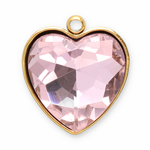Roestvrij stalen (RVS) Stainless steel bedels facet hart Gold-pink