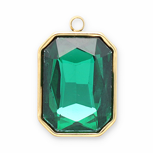 Roestvrij stalen (RVS) Stainless steel bedels facet rechthoek Gold-dark green
