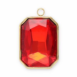 Roestvrij stalen (RVS) Stainless steel bedels facet rechthoek Gold-red