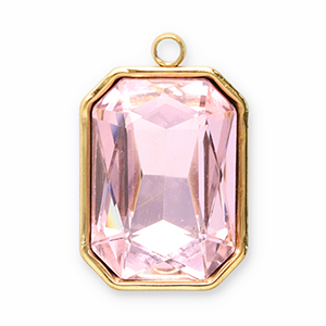 Roestvrij stalen (RVS) Stainless steel bedels facet rechthoek Gold-pink