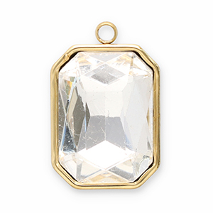 Roestvrij stalen (RVS) Stainless steel bedels facet rechthoek Gold-crystal
