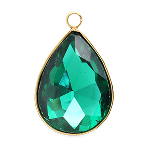 Roestvrij stalen (RVS) Stainless steel bedels facet druppel Gold-dark green