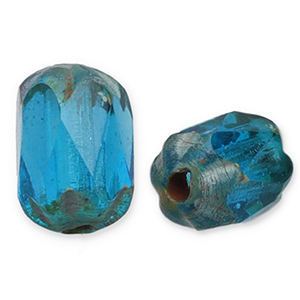 Czech kralen FPB ovaal 6x4mm Aqua-dark travertin