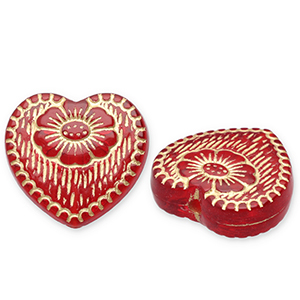Acryl kralen hart met bloem Red-gold