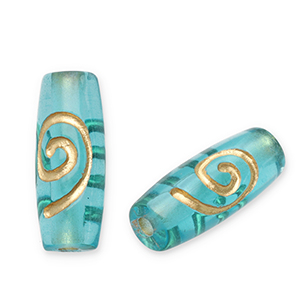 Acryl kralen tube Teal blue-gold