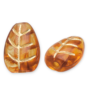 Acryl kralen blad Cognac brown-gold