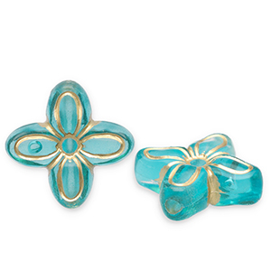 Acryl kralen bloem Teal blue-gold