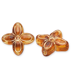 Acryl kralen bloem Cognac brown-gold