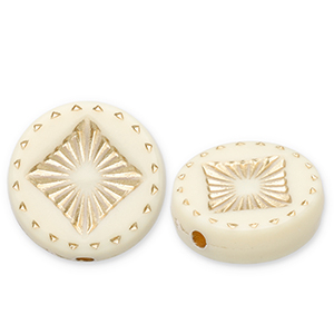 Acryl kralen disc met vierkant Off white-gold