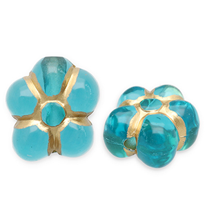 Acryl kralen bloem Teal blue-gold