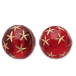 12 mm acryl kralen rond met sterren Red-gold