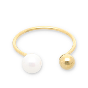 Roestvrij stalen (RVS) Stainless steel ringen parels Gold-white