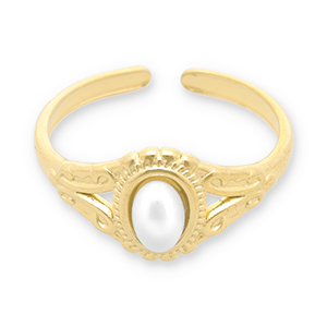 Roestvrij stalen (RVS) Stainless steel ringen parel Gold-white