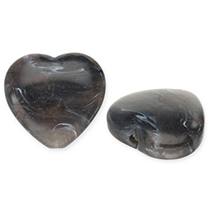 Acryl kralen hart Dark grey-white