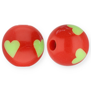 12 mm acryl kralen met hartjes Red-light green