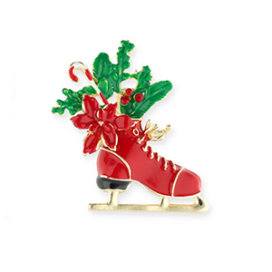 Broches schaats met kerstgroen Gold-red-green