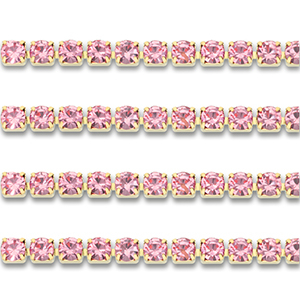 Roestvrij stalen (RVS) Stainless steel strass chain 4mm Gold-pink