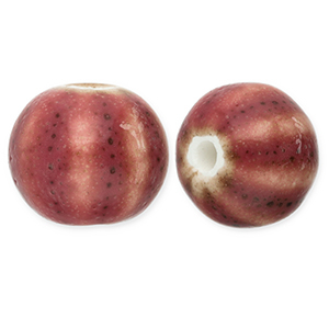 Kralen keramiek met strepen 12mm Dark mauve