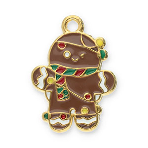 Roestvrij stalen (RVS) Stainless steel bedels peperkoekmannetje Gold-brown-multicolour