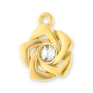 Roestvrij stalen (RVS) Stainless steel bedels roos met strass Gold-transparent