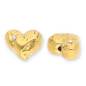 Roestvrij stalen (RVS) Stainless steel kralen hart met strass Gold-transparent