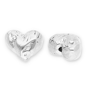 Roestvrij stalen (RVS) Stainless steel kralen hart met strass Silver-transparent