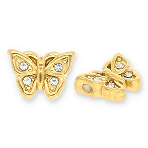 Roestvrij stalen (RVS) Stainless steel kralen vlinder met strass Gold-transparent