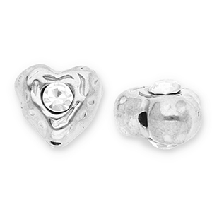 Roestvrij stalen (RVS) Stainless steel kralen hart met strass Silver-transparent