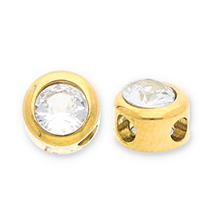 Roestvrij stalen (RVS) Stainless steel kralen disc met strass Gold-transparent