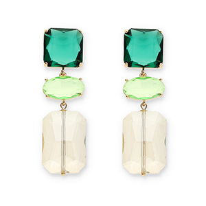 Oorbellen / oorstekers van Crystal Glass vierkant-ovaal-rechthoek Dark green-light green-sand beige