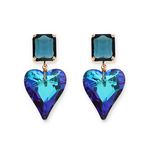 Oorbellen / oorstekers van Crystal Glass rechthoek-hart Petrol blue-multicolor blue AB coating