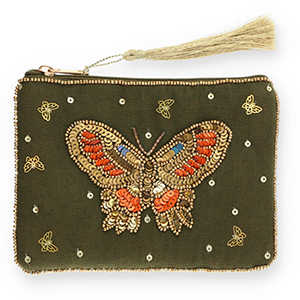 Etui vlinder Dark olive green-gold-orange-blue