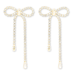 Eco-brass&reg; metaal oorbellen / oorstekers met strass strik Gold-crystal