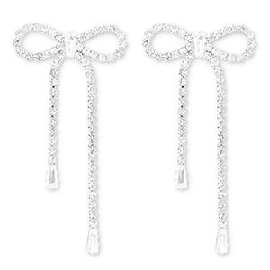 Eco-brass&reg; metaal oorbellen / oorstekers met strass strik Silver-crystal