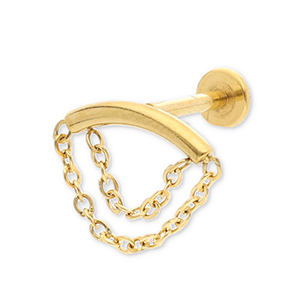 Roestvrij stalen (RVS) Stainless steel oorpiercing boog met 2-laags ketting Gold