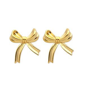 Roestvrij stalen (RVS) Stainless steel oorbellen / oorstekers strik Gold