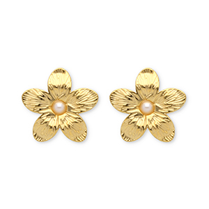 Roestvrij stalen (RVS) Stainless steel oorbellen / oorstekers bloem Gold