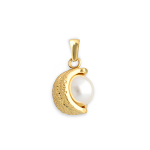 Roestvrij stalen (RVS) Stainless steel bedels met imitatie parel Gold-white